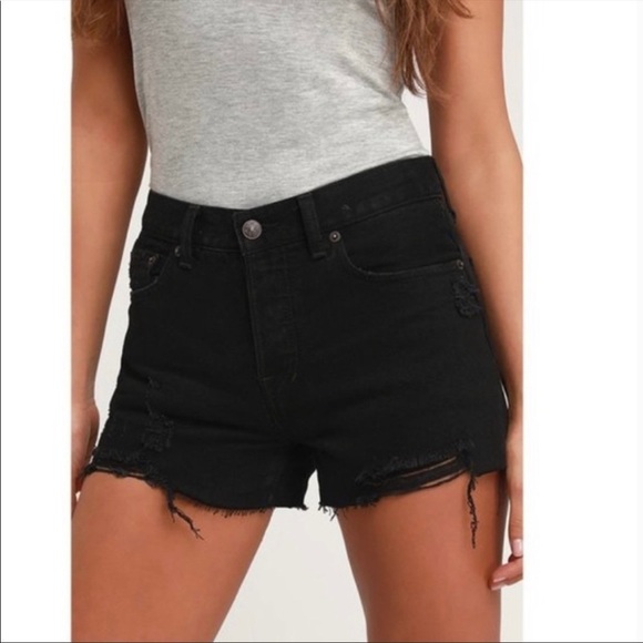 FREE PEOPLE cut off shorts we the free Sofia Denim Button Fly black distressed - Picture 1 of 8